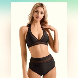 SUUKSESS Women Sexy High Waist Bikini Sets Mesh Tummy Control 2 Piece Swimsuits